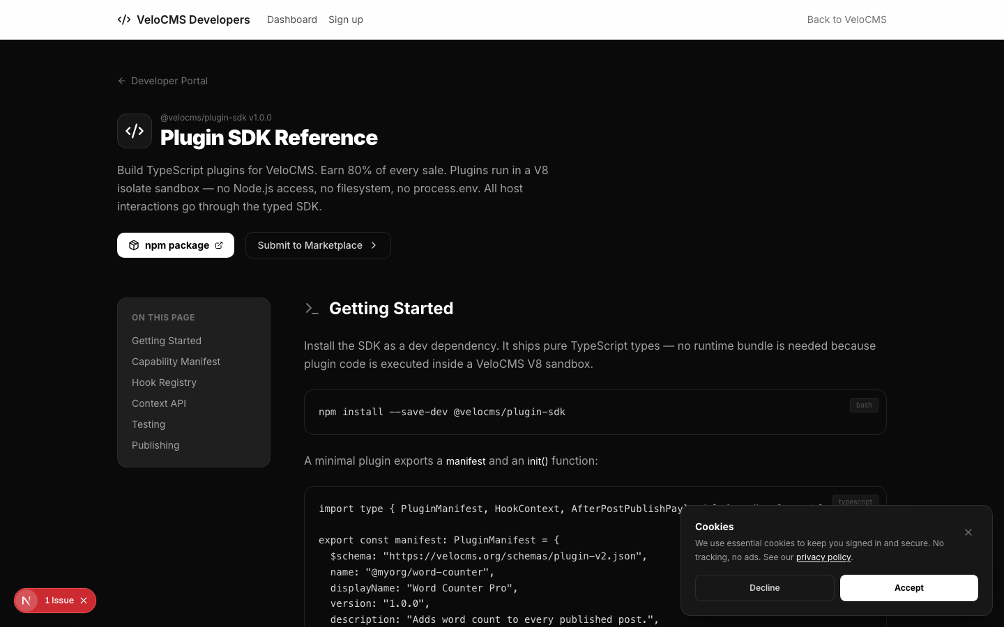Developer Portal screenshot